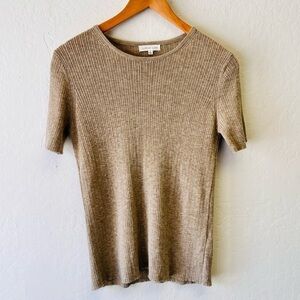 Little Lies Wool Blend Ribbed Tan Grey Shirt S